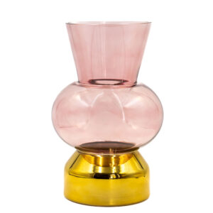 Exkluzív rózsaszín üvegváza aranytalppal